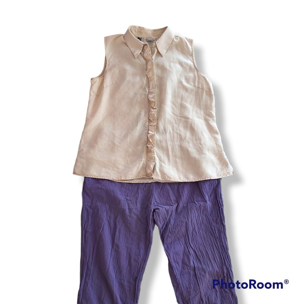 Irish Linen Shirt, sleeveless with front rufflle